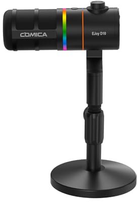 COMICA EJoy D10 D XLR USB-Dynamisches Mikrofon mit Tischständer für Gaming/Live-Streaming/TikTok/Podcast-Aufnahme, mit RGB-Licht, Stummschalttaste für PC, Smartphone, Computer, Mac,PS4/5 (Schwarz)