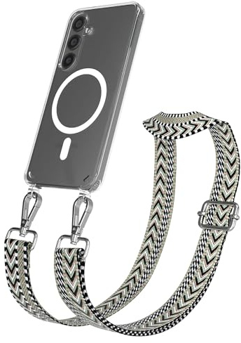 EAZY CASE Handykette - Verstellbares Taschenband kompatibel mit Galaxy S24, Schulterriemen, Handykordel mit Silikon Hülle, Qi Charging kompatibel, Umhängetasche, Grün Schwarz Silber