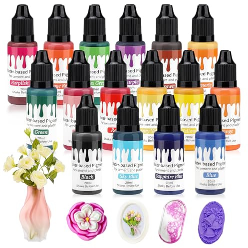 Pigmenti colorati per polvere da colata, pigmento a base d'acqua, 16 colori Coloranti per Polvere Di Gesso per vernice per cemento, gesso, vernice per cemento, progetti di modellismo, 20ml ciascuno