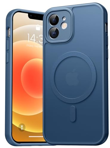 EASDNB für iPhone 12 Hülle für Magsafe mit Kameraschutz, Magnetisch Handyhülle für iPhone 12 Stoßfeste Kratzfeste Durchscheinende Matt Rückseite Schutzhülle für iPhone 12 Case, Blau