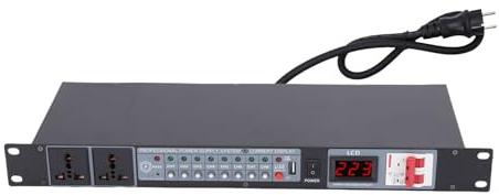 Depisuta Power Sequencer Conditioner, 10-Kanal Power Conditioner Surge Sequencer mit Digitaler Spannungsanzeige, Professioneller Power Sequence Controller für Bühnenverstärkerlautsprecher (EU)