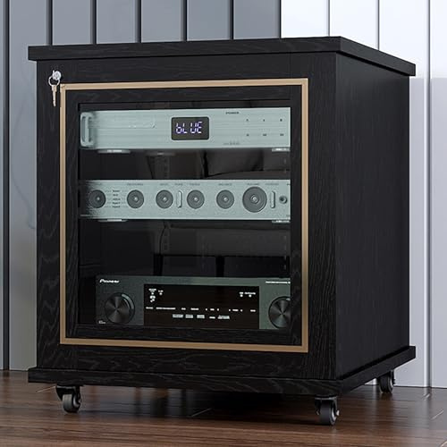 Meuble Hifi en Verre, Support De Tourne-disque, Étagère DVD for Équipement Audio, Trous de Refroidissement, Avec 4 Barres en U pour DVD,Consoles de Jeux,Routeurs Facile À Monter 56x60x68cm(Black)