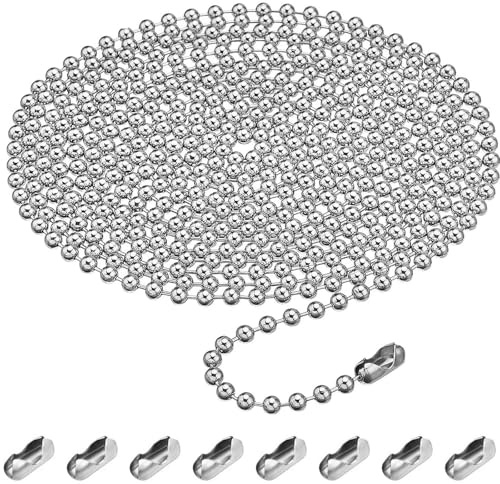 4 Meter Roller Blind Beaded Pull Chain, 10 Pcs 4.5mm Silver Bead Chain Extension with Connectors, Rust-proof Blind Cord Replacement for Roller Blinds Repair