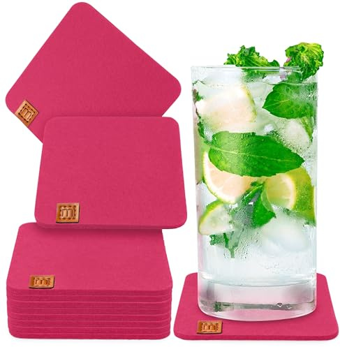 Miqio® Design Filzuntersetzer Stone | 10er-Set | 13 x 11 cm | Nachhaltige Oekotex Glasuntersetzer aus Filz | 10 Untersetzer für Getränke, Gläser, Kerzen, Tassen, Bar | Tischdeko | pink