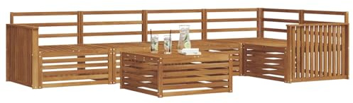 vidaXL Outdoor-Sofagarnitur 6 pcs Natur Massivholz Akazie, Gartenmöbel, modernes Sofaset, Robustes Lounge-Set, gemütlicher Terrasse-Bereich zum Entspannen