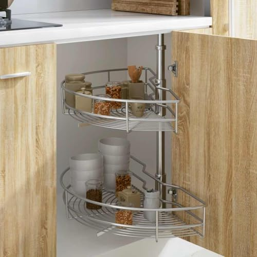 Cestino da cucina a 2 livelli, in filo metallico galvanizzato, 75 x 38 x 80 cm, con funzione girevole a 180°, accessori di montaggio, ideale come porta utensili da cucina