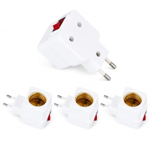 TAKUZA 4 Stück Steckdosenlampe E27 mit Schalter, Lampe für Steckdose ohne Kabel Steckdosenleuchte, Lampenfassung mit Stecker für Küchenlampe, Wandlampe, Leselampe (Weiß)