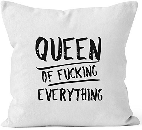 MoonWorks Kissenbezug Queen of Fucking Everything Deko-Kissen 40x40 Baumwolle weiß