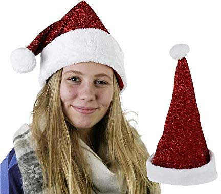 itsisa Weihnachtsmütze Glitzer, rot (6er Set) Nikolausmütze, Weihnachtsfeier