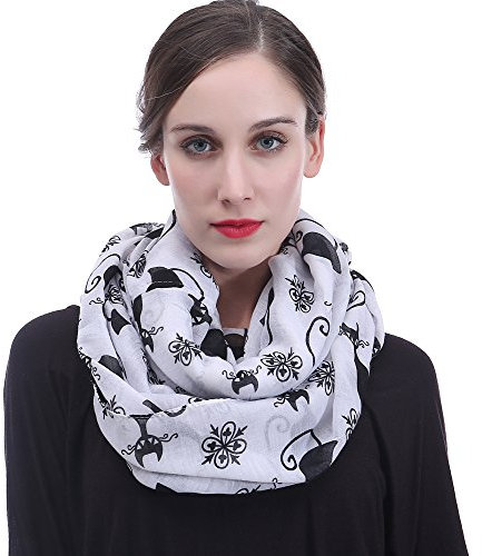 Lina & Lily Damen Loop Schal mit Katzen-Print (Weiß & Schwarz)