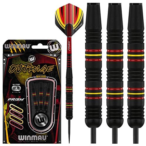 WINMAU Outrage 23 gram Brass Dartpfeile Set mit Flights und Schäfte