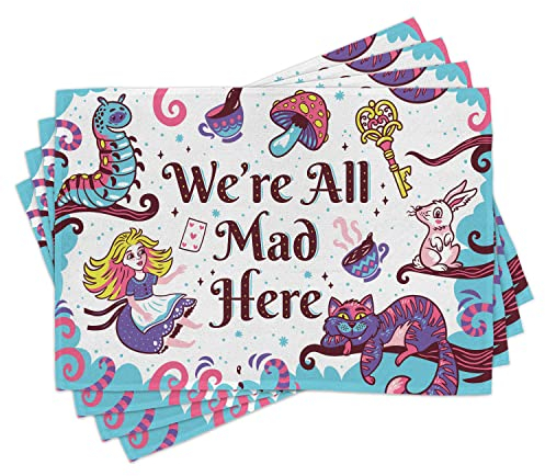 ABAKUHAUS Alice im Wunderland Platzmatten, Alice im Wunderland, Waschbare Stoff Esszimmer Küche Tischdekorations Digitaldruck, Blau Lila Rosa