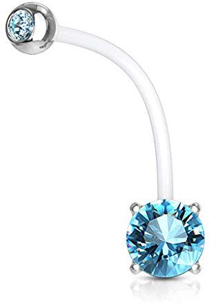 Autiga® Schwangerschaftspiercing Bio Flex Flexibler Kunststoff kürzbar Zirkonia Kristall Bauchnabel-Piercing aquamarin
