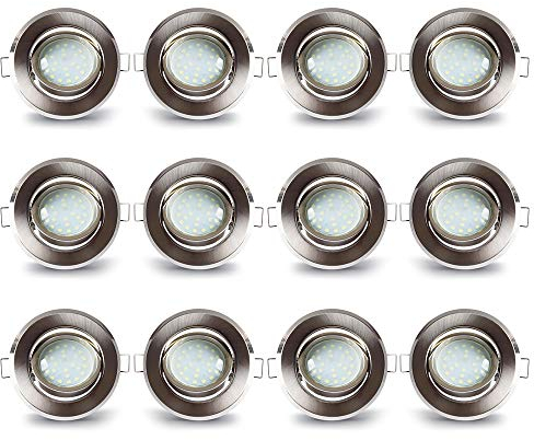 LAMPAOUS Led Einbaustrahler 12er-Set Aluminium Einbauleuchten mit 5 Watt 400lm Led Keramik Modul Einbauspots Deckenspots Deckenleuchten Warmweiss 230V 30mm Einbautiefe 30 Grad Schwenkbar Flach Rund