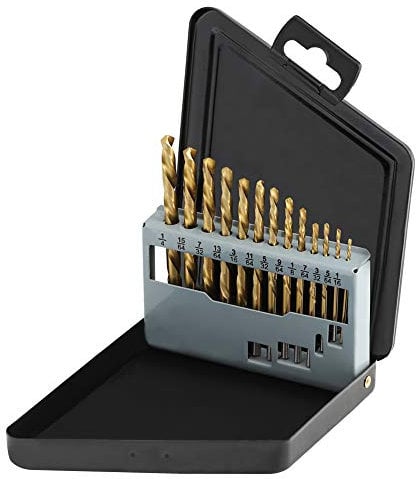 COMOWARE 13pcs Left Hand Drill Bit Set, SAE (1/16 - 1/4), HSS M2 Drill Bit, 135° Split Point, Titanium Nitride Coated, Reverse Drills Bits for Metal/Plastic/Wood, with Index Case