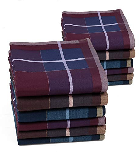 HOULIFE Homme Mouchoirs Tissu Foncé en Pur Coton Carreaux Tartan Nature pour Usage Quotidien Lot de 6/12 Pièces 43x43cm Cadeau de Noël,Multicolore,Large