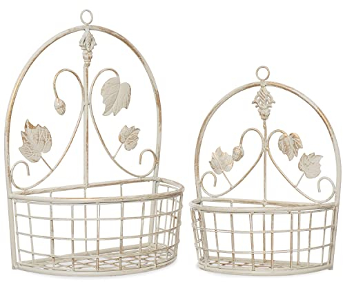 Moritz Pflanzkorb 2er Set zum Aufhängen antik weiß aus Metall Hängekorb Pflanztopf Blumentopf Wandkorb für Indoor/Outdoor
