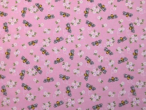 Minerva Crafts Polycotton-Stoff mit Bienen-Motiv, Rosa, Meterware