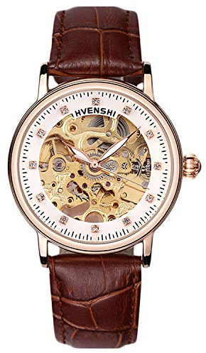 RORIOS Mechanische Armbanduhr, automatisch, für Damen, Leuchtend, Diamant, simuliert, Skelett, Damen Uhren