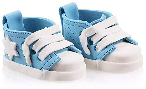 Bombasei Handgefertigte Zucker Fondant Figur, perfekt für Torten- & Kuchendekoration, Tortendeko zum Verschenken für Junge und Mädchen & selbst freuen (Schuhe Blau)