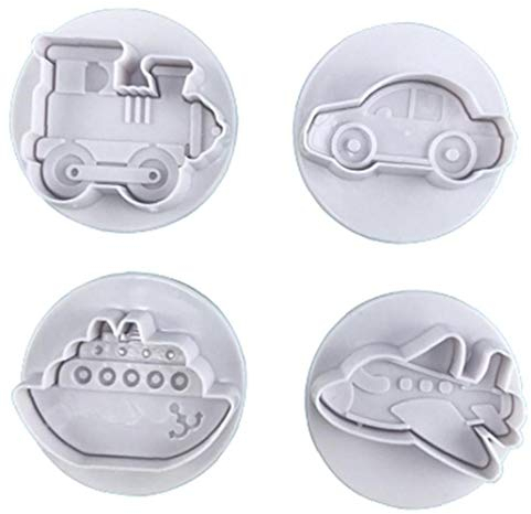 Lankater 4pcs Transport Train Avion Bateau Voiture Emporte, Biscuit Moule De Cuisson Décoration De Gâteau Topper
