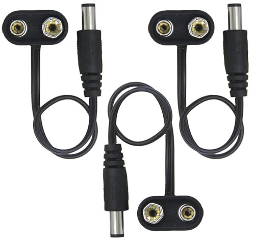 Augioth 9 V Pedal Battery Clip 3 Pack 5521 Converter Center Negative 9 Volt Power Supply Cable