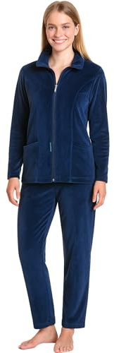 Morgenstern Tuta da donna, per il tempo libero, in tessuto Nicki, 2 pezzi, a maniche lunghe, pantaloni lunghi, Blu, M