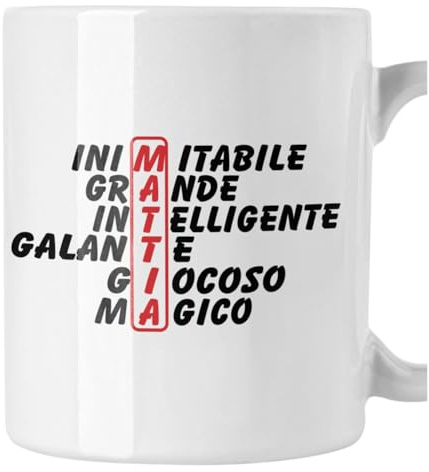 bubbleshirt Tazza Mug divertente con nome Mattia e aggettivi simpatici Idea Regalo Compleanno Natale in ceramica