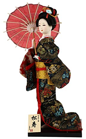 TOYANDONA Japanische Geisha Kimono Kabuki-Puppe: asiatische Kultur Sammlerstück Figur Traditionelle alte japanische Samurai Modelle mit Schirm Schreibtisch Ornament