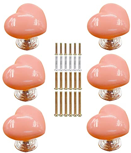MayGreeny 6 Stück Knauf für Schrank, Möbelknöpfe Vintage, Herzförmige Keramik-Türknöpfe für Kommode Schränke, Schrankknöpfe, Schubladenknöpfe, Schublade, Schranktürknöpfe (Rosa, 50 x 38 x 42 mm)