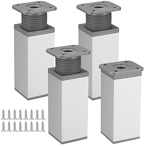 Gaomoeny 4 Piezas Patas para Muebles Altura Regulables, Patas Ajustables, Pies de Aleación Aluminio para Mesas Muebles Sofá Mesa Estantes, Plata(10CM)