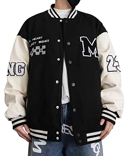 Covisoty Giacca Uomo da Baseball Varsity Jacket Vintage Cappotto Unisex Ricamo Motociclista Giubbotto Molla Invernale Autunnale