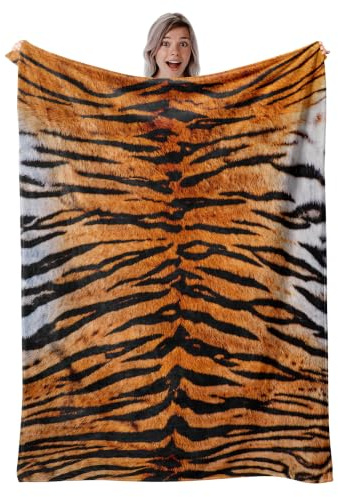 WIBUE Decke mit Tiger-Druck, 203.2x152.4 cm, mit 2 Kissenbezügen, 45.7x45.7 cm, dekorative Fleece-Überwurfdecke, 3-teiliges Set, flauschig, weich, gemütlich, warm, Bett Reisen, C. Verstärkung