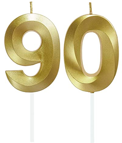 Lahviuu Geburtstag Zahlen Kerzen,90 Geburtstag Zahl Kerzen Gold Geburtstagskerzen Cake Topper Geburtstag Kuchendeko Kuchen Dekoration,für Hochzeit Party Hochzeit Jahrestag Feier Lieferungen