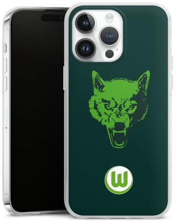 Silikon Hülle kompatibel mit Apple iPhone 14 Pro Max Case transparent Handyhülle VFL Wolfsburg Wolf Fanartikel