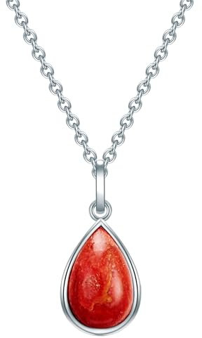 Strandglück Damen Kette 925/- Sterling Silber rhodiniert Koralle rot Silberhalskette