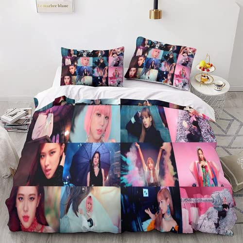 FIKUP Pink Bettwäsche 135x200,Blackpink Bettbezug 135 X 200cm+Kissenbezug 80x80cm,Fanartikel,Fans Geschenk Set,Bettwäsche Mädchen (C,155x220/80x80cm)