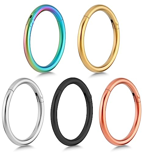 Yolev 5Pcs Nose Rings Hoop Set 316L Surgical Steel Earrings Tragus Septum Piercing Cartilage Hoop Nose Piercing Jewelry Stainless Steel Helix Tragus Lip Septum Ring Cartilage Earring