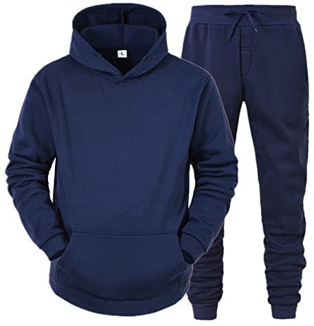 QWUVEDS Men and Women Sports Sets Autumn and Winter Leisure Plain Hoodie Trousers with Tassels Sports Suit Tracksuit Jacket Men, 0602A-Marine, XXXL