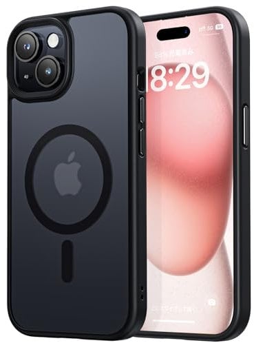 NIMASO for iPhone 15 Case 6.1-Inch, Compatible with MagSafe, Shockproof Military-Grade Protection,Translucent Matte Back, Slim Thin Magnetic Phone Case for 15, Translucent Black