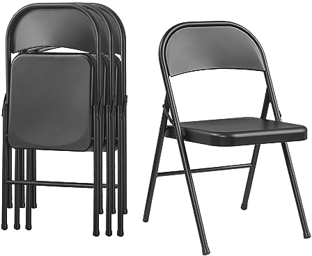 KAIHAOWIN 4er-Set Metall Klappstuhl, Platzsparend Gäste Stuhl, Stabil Klappstühle für Meetings, Büro, Hochzeit, Party und Veranstaltungen Schwarz
