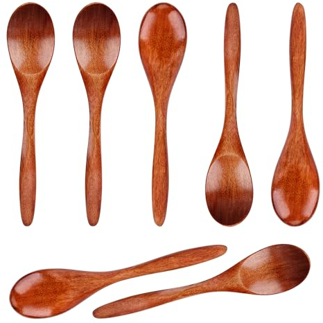 7 Pièces Petites Cuillères en Bois, 14,5cm Lisses Cuillères en Bois pour Manger Cuillère à Miel Cuillère à Café en Bois pour le Café la Cuisine Remuer pour un Usage Quotidien
