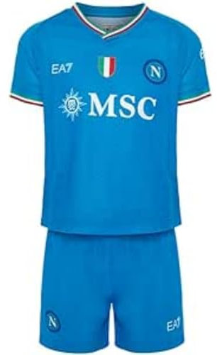 SSC Napoli Set Gara Infant Home, EA7, Prodotto Ufficiale, Scudetto Tricolore, Azzurra, Divisa bambino 2023/2024, 24 mesi