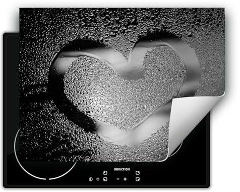 DarHaus Herdabdeckplatte Einteilig Küche Herdabdeckung Ceranfeld Herdabdeckplatten Anti Rutsch Matte Aufrollbar 70x52 cm, grau - Herz - Tropfen