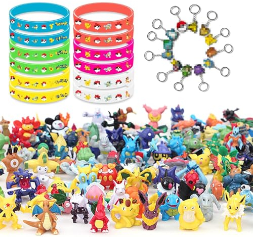 Yisscen Cartoon Spielzeug Mini Set, 24 Stück Cartoon Pearl Minifiguren + 12 Leuchtendes Silikon Armband + 12 Schlüsselanhänger, Party Mitgebsel, Erwachsene Kinder Gastgeschenk Party Dekoration