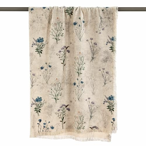 Loberon Plaid Cabinda, handgewebt, florales Wildblumenmuster, natürliches Design, weiche Haptik, Decke, Überwurf, Baumwolle, Creme/bunt