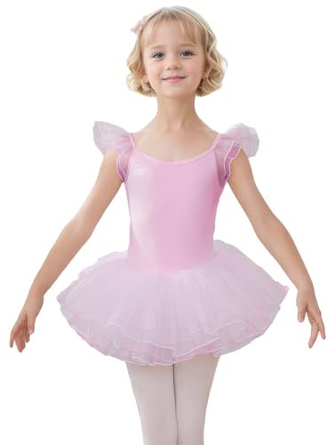 HIPPOSEUS Ragazza Vestito da Balletto Tutu Body Danza Bambina Classica Balletto Abito Manica Corta,Y-04WDM-Rosa Balletto, 2 anni