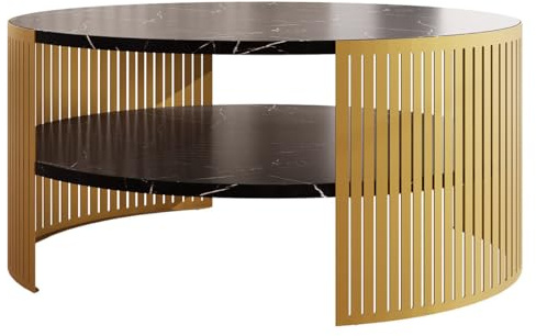 Bestmobilier Cruz - Table Basse - Effet marbre Noir et doré - 75 cm