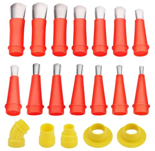 19pcs Universal Integrated Rubber Nozzle Tool Kit, Caulking Nozzle Tips Caulk Extension Applicator Sealant Gun Nozzles Easy Finisher Set with Connection Base for Bathroom Kitchen Window Wall Door