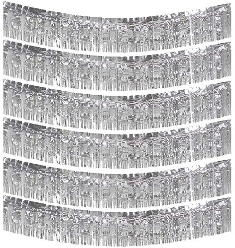 6-Pakete Folie Fringe Girland Metallic Folie Tinsel Fringe Girland Wand Hängende Fringe Banner für Parade Floats, Hochzeit, Weihnachten, Geburtstagsparty Halloween Deko (Silber)